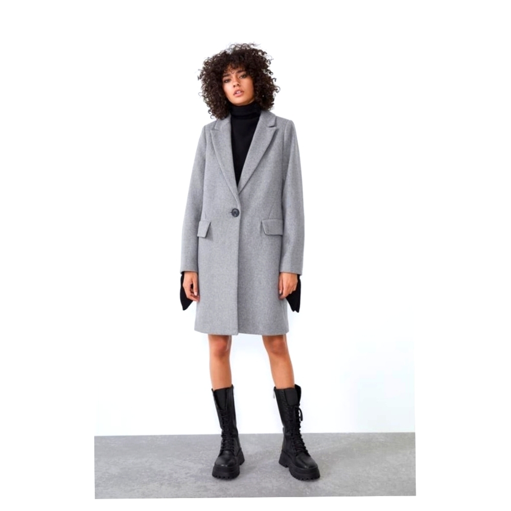 Zara grey women winter coat with pockets size S